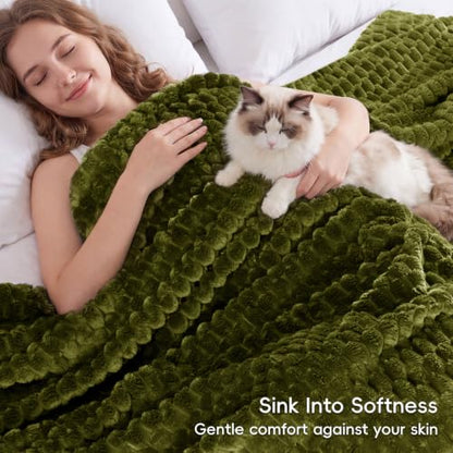 PHF Soft Cozy Fleece Blanket Twin, 340GSM Lightweight Warmth, Olive Green - color: Olive Green, size: Twin(66"x90")