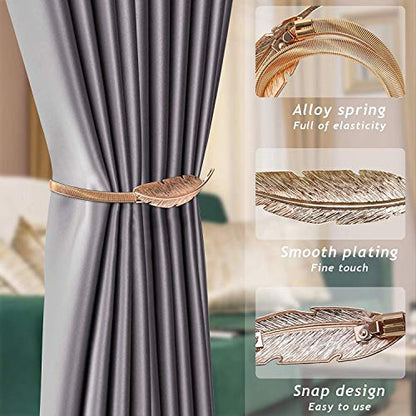 6Pack Aluminum Alloy Spring Design Curtain Holdbacks - Leaf Carving Design Ties for Drapes - Modern Style - Gold Feather Finish - color: Gold Feather