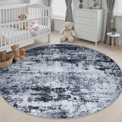 Round Area Rug Living Room: 6 ft Modern Washable Carpet Black - color: Black, size: 6' (Round)