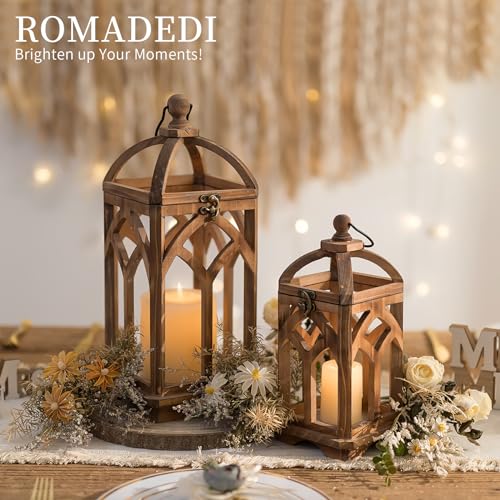 Romadedi Farmhouse Wood Candle Lantern Decorative 12"/16", Set of 2, Brown - color: Brown