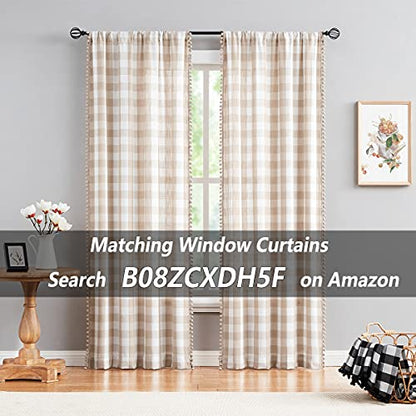 Taupe White Check Kitchen Tier Curtains for Basement Laundry 27x36 2pcs - color: Taupe and White, size: 24"W x 36"L (Pack of 2)
