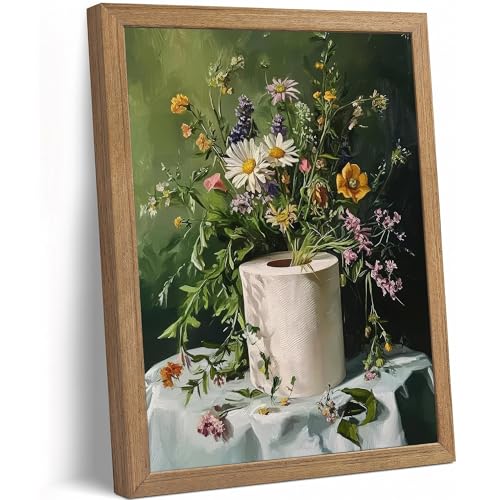 DGBQMK Funny Bathroom Wall Decor - Vintage Floral Toilet Paper Art Print Botanical Wall Art Funny Bathroom Signs for Restroom Half Bath, Natural Solid Wood Framed Picture 12x16 inch - color: paper, size: 16"Lx12"W