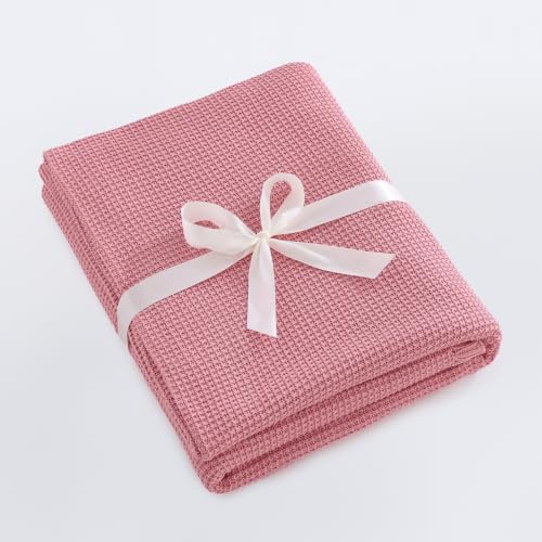 BOV 100% Cotton Throw Blanket - Dusty Rose Waffle Knit Throw Blanket, Soft Breathable Lightweight Decorative Blanket for Couch Sofa Bed, Ideal Throw Blankets for Women Gift, 50"X60" - color: Dusty Rose, size: 50"x60"