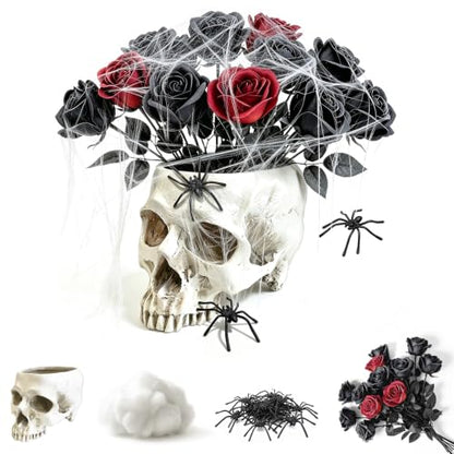 4 in 1 Gothic Halloween Skull Planter Centerpiece Table Decor Set