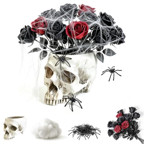 4 in 1 Gothic Halloween Skull Planter Centerpiece Table Decor Set