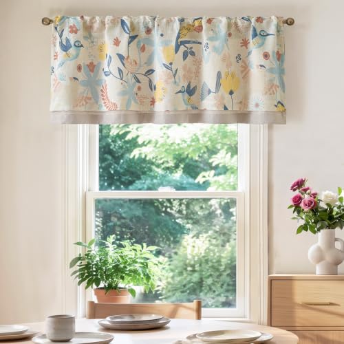 jinchan Floral Linen Window Valance Curtain, 50x18, 1 Panel, Blue - color: Averie | Dusty Blue, size: 50"W x 18"L (Pack of 1)