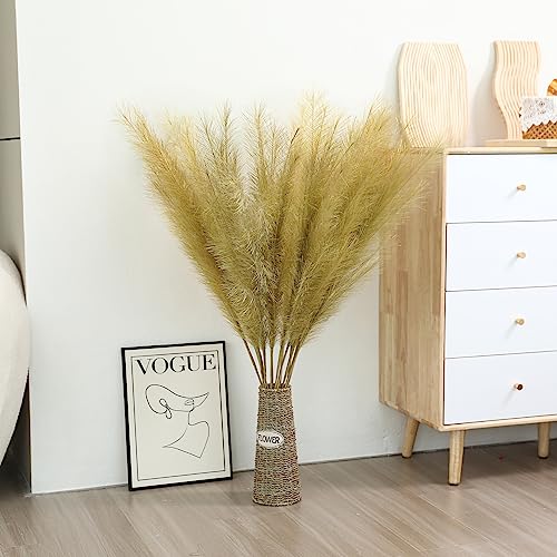 Wertuirk Gold Pampas Grass Decor - 45-Inch Set of 8 Faux Tall Pampas Grass - color: Gold