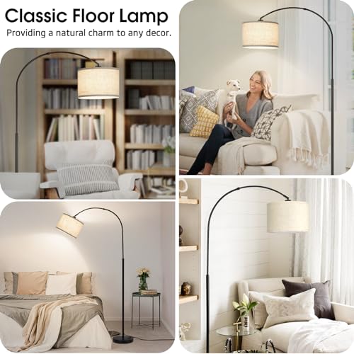 Dimmable Floor Lamp, Arc Floor Lamp with Dimmer, Black Standing Lamp with Adjustable Hanging Shade, Over Couch Tall Reading Light, Modern Pole Lamp for Living Room Bedroom, 9W LED Bulb Included - color: Black