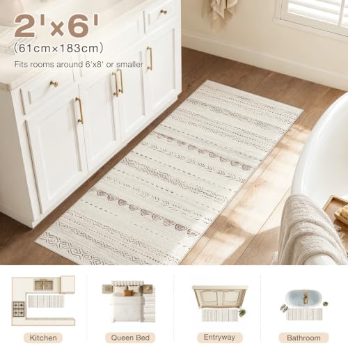 Nakagishi Boho 2x6 Runner Rug Machine Washable Rugs Non Slip Beige/Brown - color: Beige Brown, size: 2' X 6' (Runner)