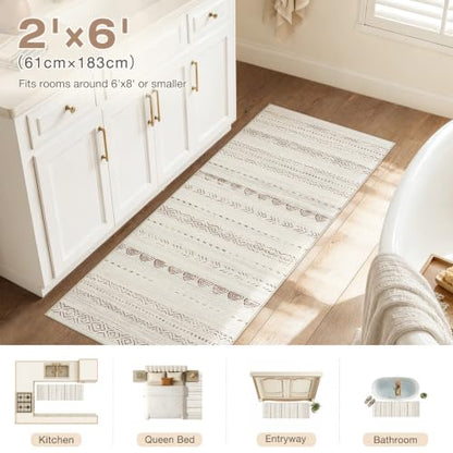 Nakagishi Boho 2x6 Runner Rug Machine Washable Rugs Non Slip Beige/Brown - color: Beige Brown, size: 2' X 6' (Runner)