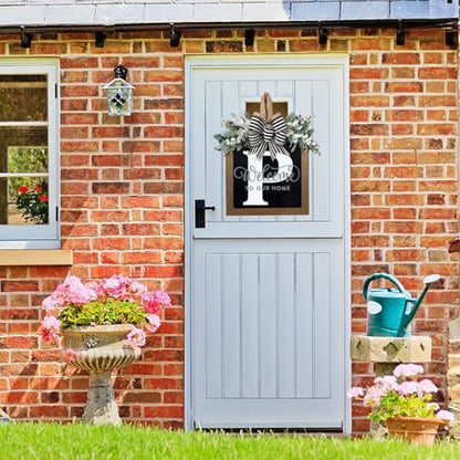Last Name All Year Round Front Door Wreath with 26 Initial Letter Welcome Sign All Seasons Eucalyptus Garland and Bow ，Farmhouse, Porch, for Spring Summer Fall All Seasons Holiday Halloween Christmas.（P） - color: P