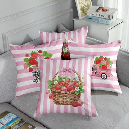 Throw Pillow Covers, Pink Bow, Set of 4, 18"x18" - color: Pink Strawberry