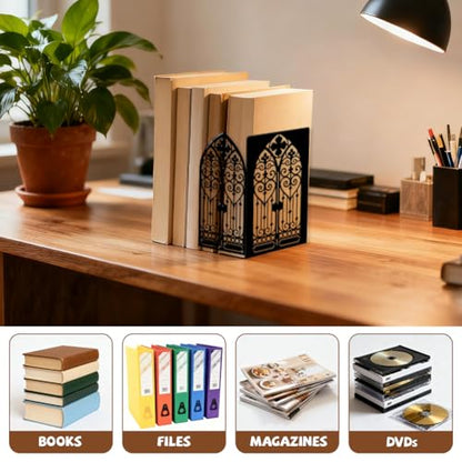 Peacoblue 5.5"x4.3"x8.3" Metal Bookends, Heavy Duty Book Ends for Shelves - style: Gothic Ornate Door
