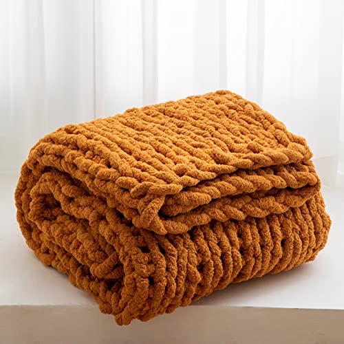 WESHIONGOO Chunky Knit Blanket Throw for Couch 51"×63" Burnt Orange - color: Burnt Orange, size: 51"x63"(Large Size Throw)