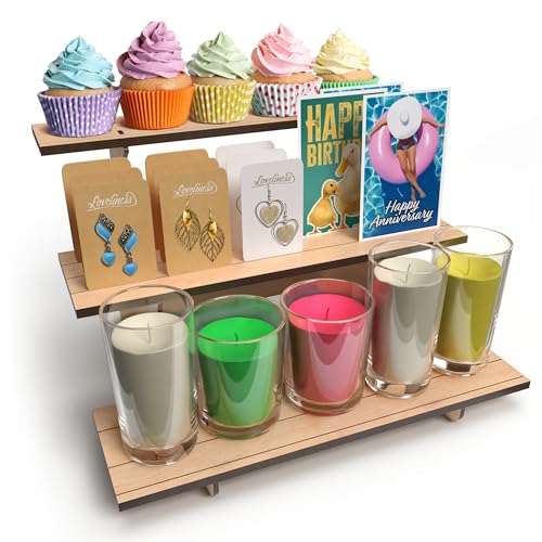Wooden Tiered Display Stand, 3 Tier Display Table for Vendor Events - color: Natural