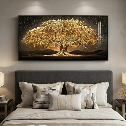 Large Framed Black and Gold Tree of Life Wall Art for Living Room, 60x30 In - color: Black and Gold, size: 60"L x 30"W