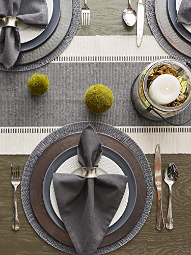 DII Dobby Stripe Table Runner, 13x72, Mineral Gray & Cream Background - color: Mineral Gray, size: 13x72"
