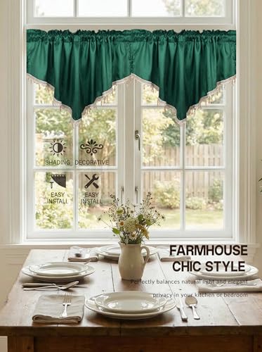 Molaxhome Swag Curtain Scalloped Curtain Valance Drape Sheer Lace Panel 1pc - color: Cloth Green