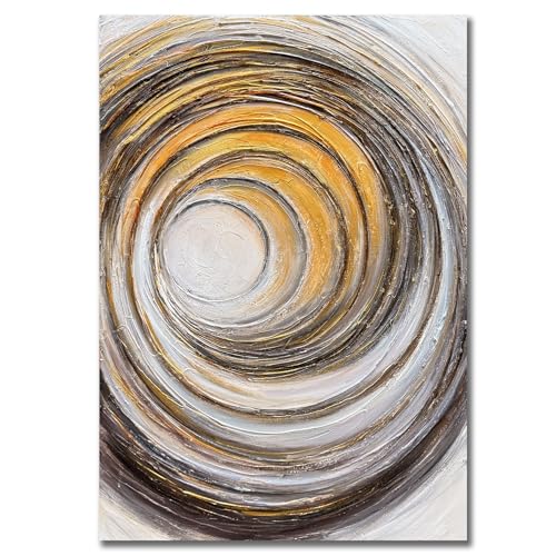 Boiee Art,28x40in Hand-Painted Abstract Vortex Art on Canvas - color: Gold&Light Charcoal&White