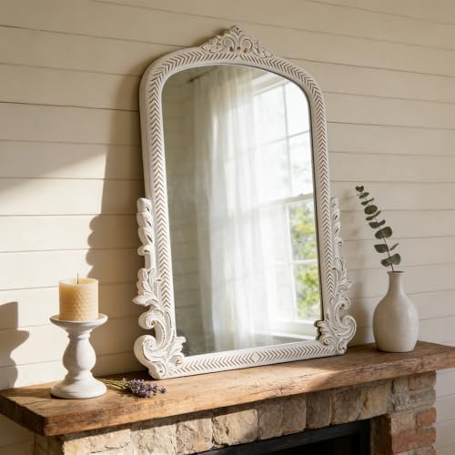 Vintage Arch Mirror 30 X 23 Inch, Distressed White