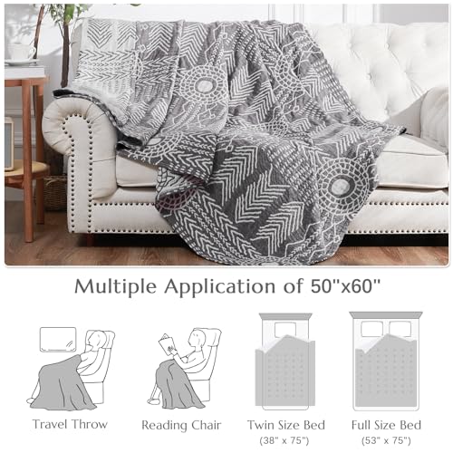 jinchan 100% Cotton Muslin Blanket Twin Boho Throw Blanket 50x60 Gray - color: A. Boho Grey, size: 50"x60"