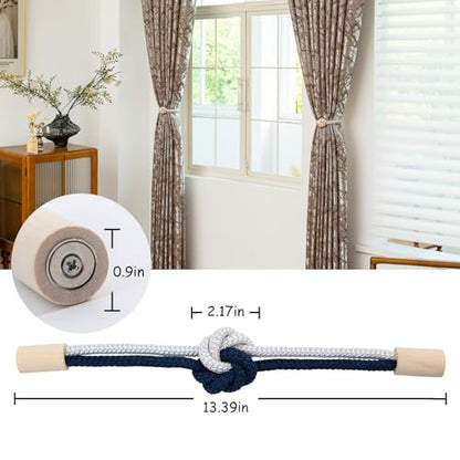 Magnetic Curtain Tiebacks Holdbacks Rope Curtain Tie Backs Outdoor Contoeey - color: Beige Navy