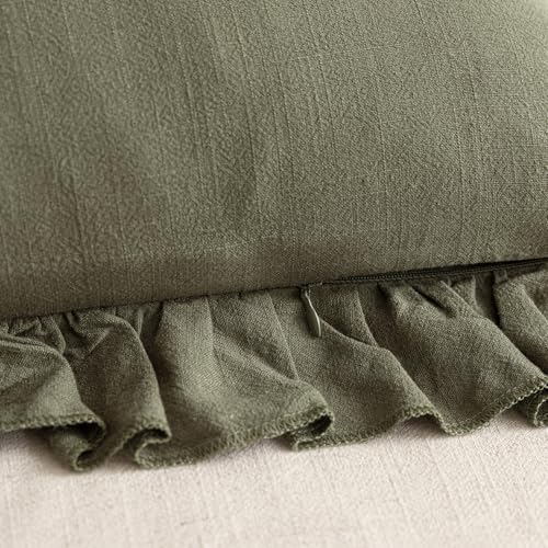 Foindtower Linen Fringe Ruffle Throw Pillow Covers 18×18 Inch Olive Green - color: Olive Green, size: 18" x 18" (Pack of 2)