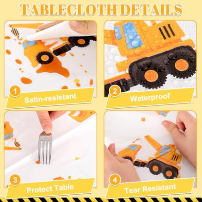 3 Pack Plastic Construction Tablecloths, Disposable Birthday Tablecloth - color: Construction