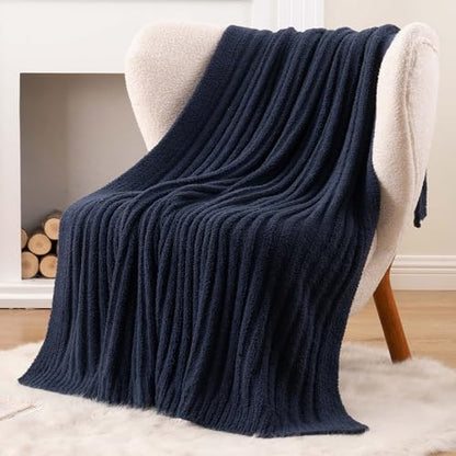 Battilo Navy Blue Throw Blanket for Couch, Navy Chenille Blanket, 50"x60" - color: Navy, size: 50"x60"