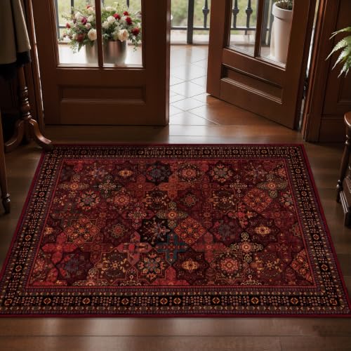 Tangsoo Red Small Area Rugs for Entryway,Oriental Non Slip 2x3 Washable Rug - color: Dark Red, size: 2' X 3' (Rectangular)
