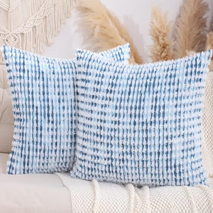 LUOYEHK Boho Throw Pillow Covers 24x24 Inch Set of 2 Chenille Tufted Pillowcase Farmhouse Neutral Cushion Covers for Couch Sofa Bed Living Room, Blue White - color: Blue White, size: 24" x 24" (Pack of 2)