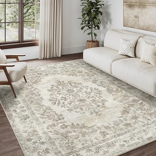 PureCozy 6x9 Washable Area Rug Living Room Cream Beige Vintage Large Carpet - color: Vintage Beige/Cream, size: 6' x 9' (Rectangular)