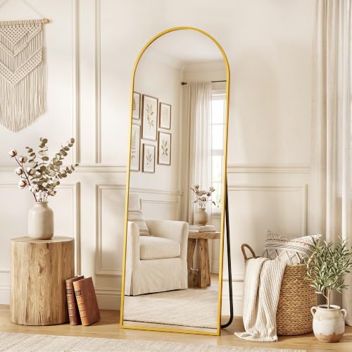 Full Length Mirror, 56"x14" Arched Floor Mirror ShatterProof Glass - color: Gold, size: 56"L x 14"W