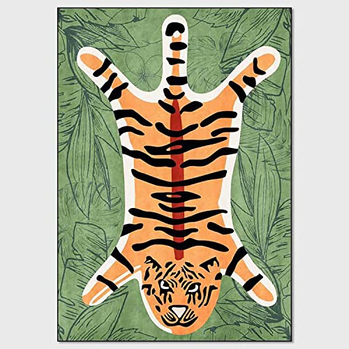 Tiger Rug for Bedroom Cartoon 2x3 ft Small Area Rug Washable Funky Colorful Carpet for Living Room Boho Non-Slip Modern Abstract Bathroom Door Mat - color: Q, size: 2' x 3' (Rectangular)