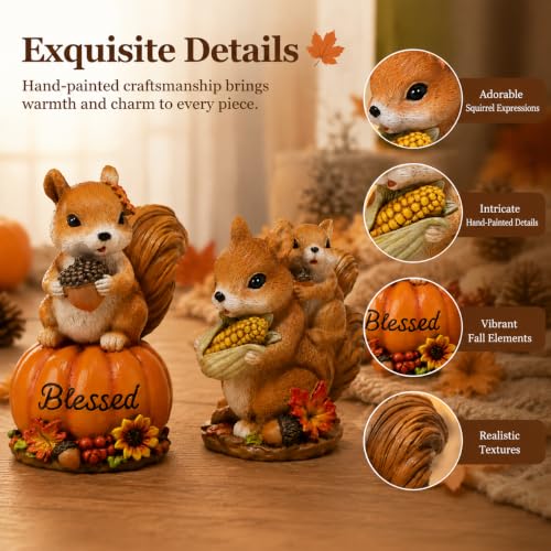 Hodao Fall Squirrel Decor, 2-Piece Resin Thanksgiving Figurine Set - color: Squirrel