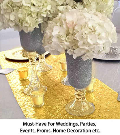 ShinyBeauty Sequin Table Runner Gold 12x72 Inch Glitz Metallic Table Cover Tassel Birthday Party Supplies Gold Sequence Table Linens Runner for Holiday Events - color: Gold, size: 12x72