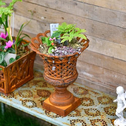 Sungmor Cast Iron Rust Urn Planter - 10 Inches Hollow Trophy-Shaped Design - color: Rust Color - Urn