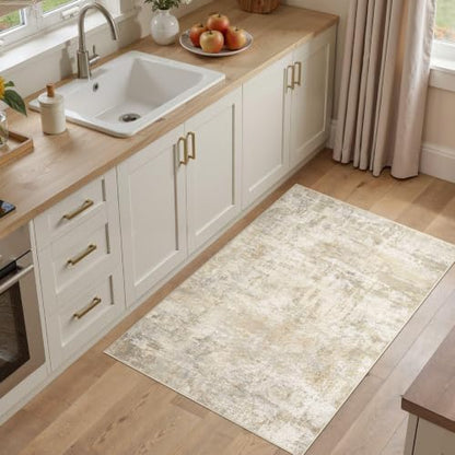 cotiled 3x5 Area Rugs Entryway: Washable Abstract Rug Beige - color: Beige, size: 3' x 5' (Rectangular)