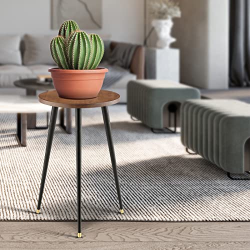 KINNARY Tall Plant Stand Indoor, Mid Century Wood Plant Stand Plant Table for Flower Pots, Heavy Duty Metal Plant Holder, Modern Home Decor Small Round Side End Table (11.8"x20") - color: Walnut 11.8"x20"