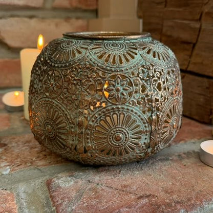 Moroccan Hurricane Candle Holder, Gold, 6.25 x 4.25 Inches