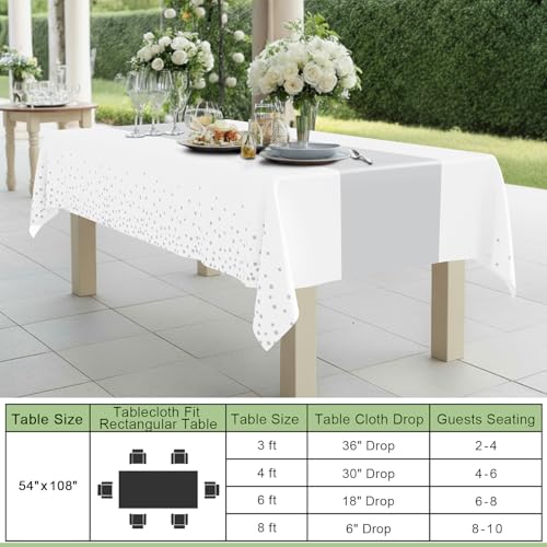 Smiry Disposable Rectangle Plastic 54 x 108 Inch Table Cloth 3 Pack - color: White and Sliver