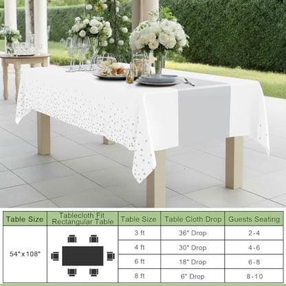 Smiry Disposable Rectangle Plastic 54 x 108 Inch Table Cloth 3 Pack - color: White and Sliver