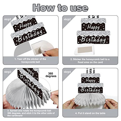 Black White Silver Birthday Decorations Honeycomb Centerpiece for Women Men