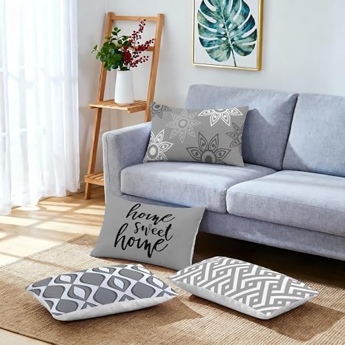Hexagram Throw Pillow Covers 12x20, Gray Outdoor Pillow Covers Set of 4 - color: Grey, size: 12" x 20" (Pack of 4)