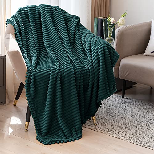 DISSA Fleece Blanket Twin Size – 60x80, Green - Soft, Plush, Fluffy, Fuzzy, Warm, Cozy – Perfect Throw for Couch, Bed, Sofa - with Pompom Fringe - Flannel Blanket - color: Green, size: 60x80"