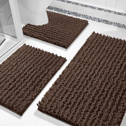 Yimobra Brown Bathroom Rug Set 3 Piece, Super Water Absorbent Bath Mat Set - color: Brown, size: 24"x20" + 30"x20"+ 44"x24"