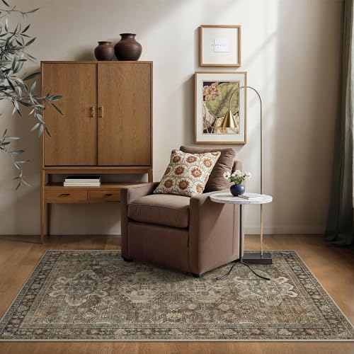 Bavni 3x4 Washable Area Rug for Entryway, Non Slip, Vintage Brown - color: Brown, size: 3' x 4' (Rectangular)