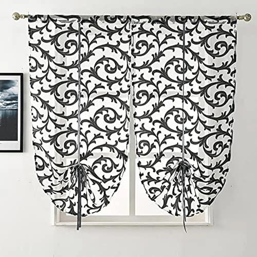 NAPEARL Tie Up Curtains, Jacquard Balloon Curtains for Kitchen Window, Ajustable Rod Pocket Sheer Curtain Valances for Bathroom Small Window, 2 Panels (23W x 47L, Black) - color: Black, size: 23"W x 47"L (Pack of 2)