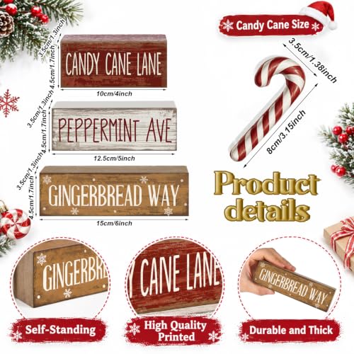 Moucuny 4 Pcs Christmas Table Decor Candy Cane Lane Sign, Wood Block Set - style: Candy Cane Lane