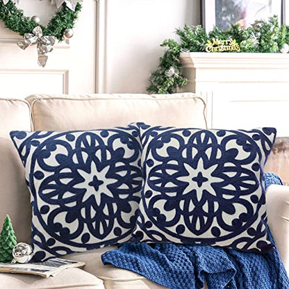 Alysheer Boho Embroidered Throw Pillow Cover 18"x18" Set of 2, Navy Blue - color: Navy, size: 18" x 18" (Pack of 2)